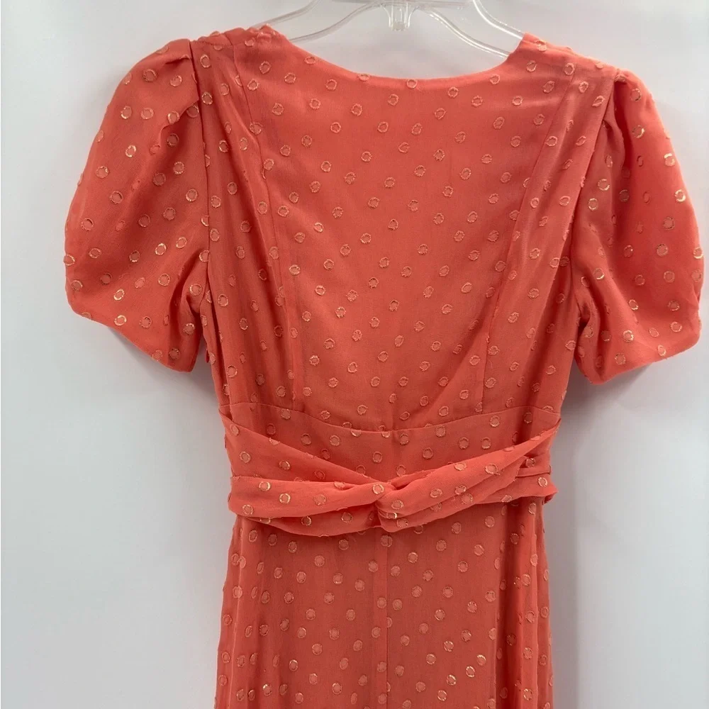 Free People wanderer Maci dress boho gown coral chiffon metallic gold textured 4